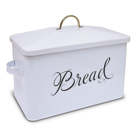 Better Kitchen Products Classic Metal Bread Box with Side Handles and Lid, Large Capacity 2 Bread Loaves, White 97503